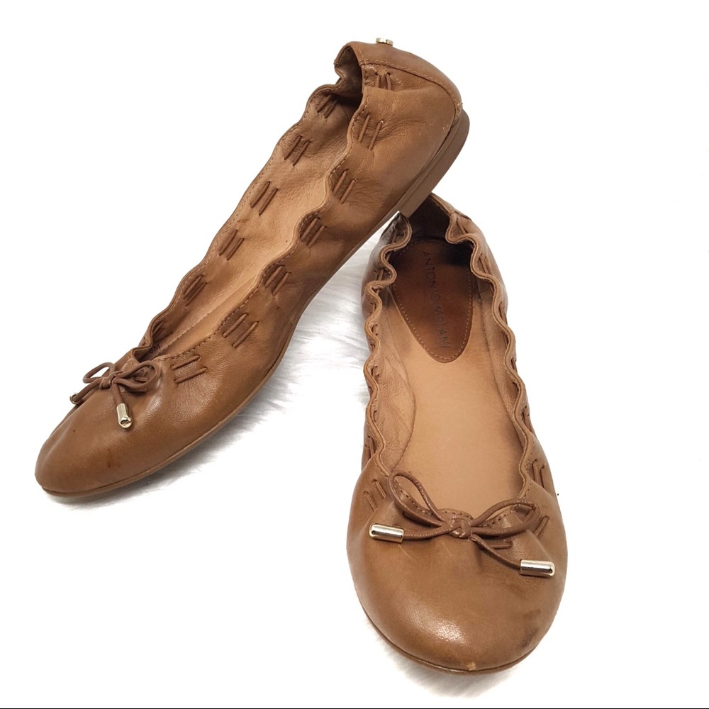 Antonio Melani Muranda Brown Leather Bow Flats 8M